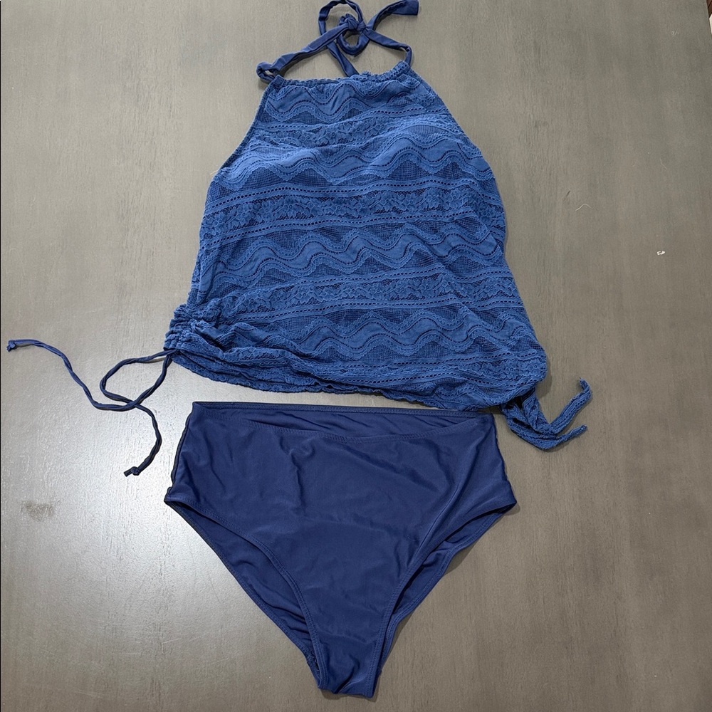 Navy blue tankini style swimsuit, size Large